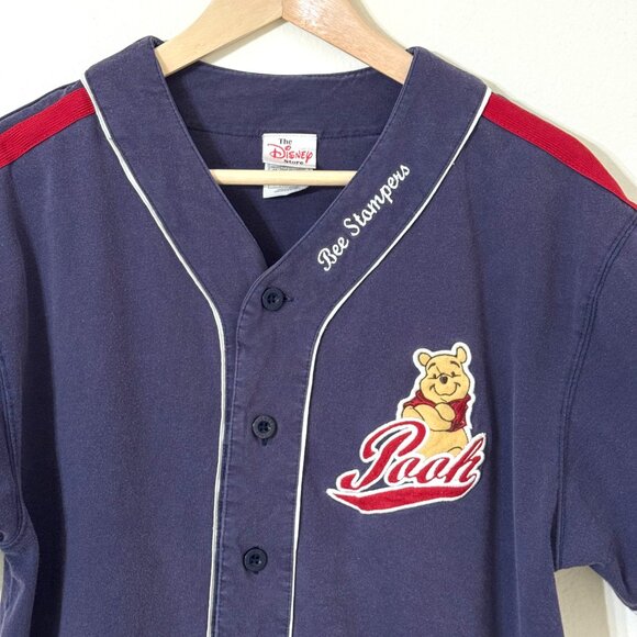 Vtg Disney Store Winnie the Pooh Baseball Jersey Adult Navy Blue Bee Stompers - Picture 2 of 10